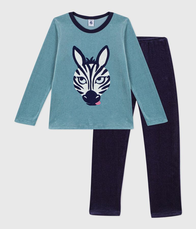 Fluwelen kinderpyjama blauw/blauw