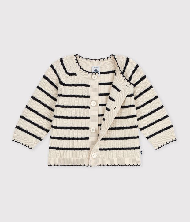 Katoenen babyvestje met strepen ecru/blauw