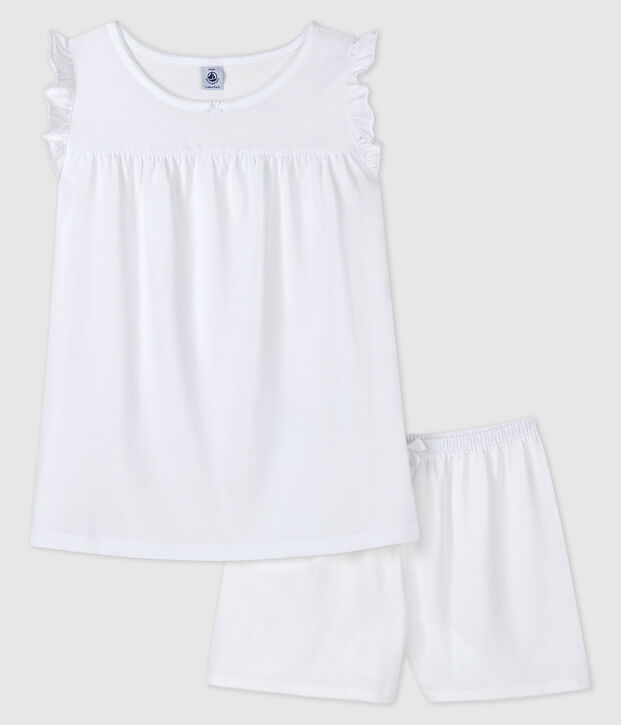 Pyjacourt blanc fille-femme en coton fin blanc