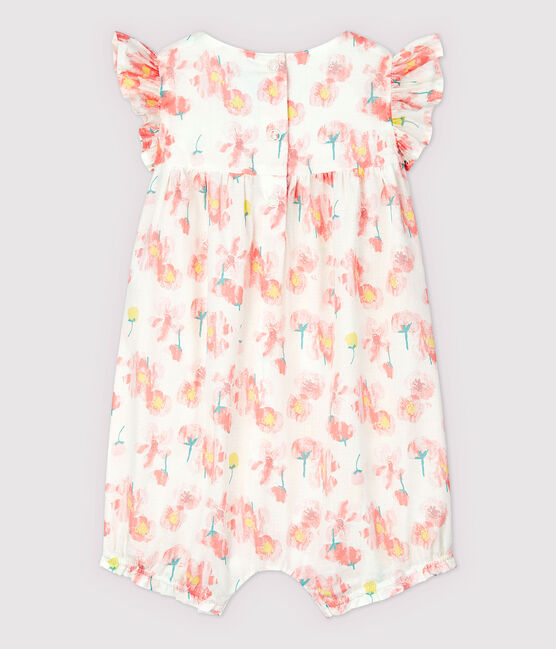 Combinaison courte en popeline bébé fille blanc MARSHMALLOW/blanc MULTICO