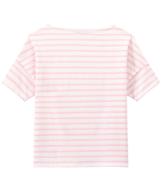 Damesmarinetrui met korte mouwen uit jersey wit MARSHMALLOW/roze BABYLONE