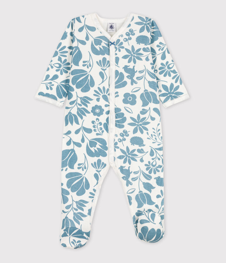 Babypyjama met bloemetje in tubic wit/blauw