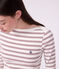 Tee-shirt femme col amiral en coton manches longues &agrave; rayures blanc/rouge