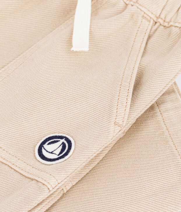Pantalon b&eacute;b&eacute; en coton uni avec badge, style cargo beige