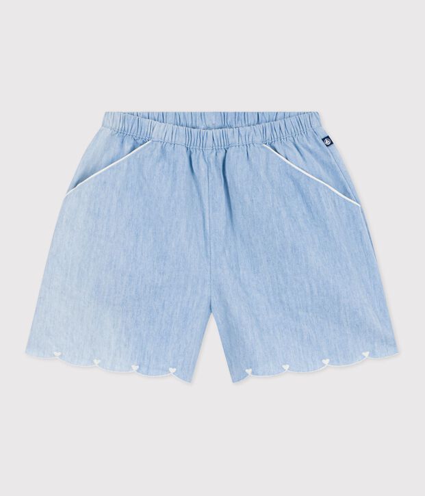 Effen katoenen short voor kinderen blauw