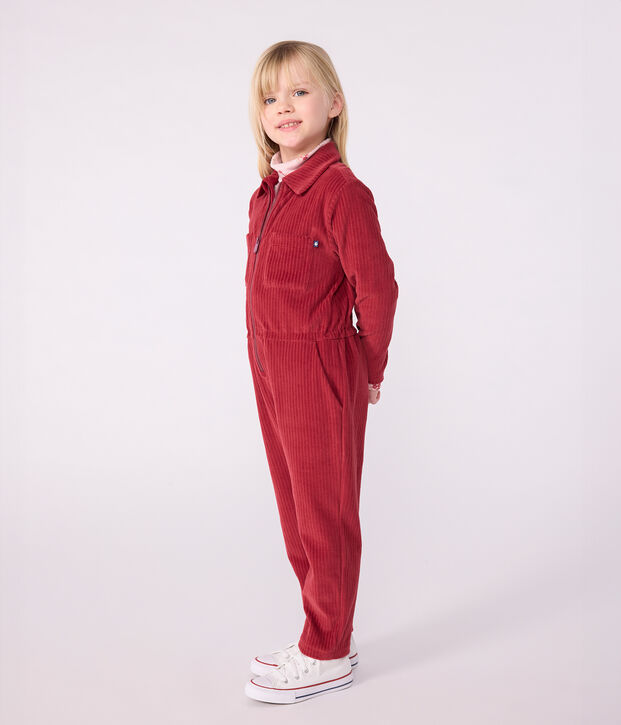 Combinaison enfant en bouclette velours longue unie rouge