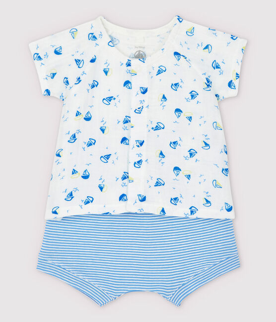 Ensemble 2 pièces bleu bébé en tissu couche et coton biologique blanc MARSHMALLOW/blanc MULTICO