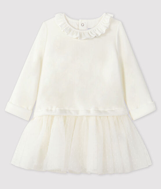 Jurk met lange mouwen babymeisje wit MARSHMALLOW