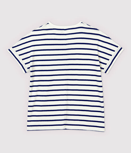 T-shirt en coton/lin rayé Femme blanc MARSHMALLOW/bleu MEDIEVAL