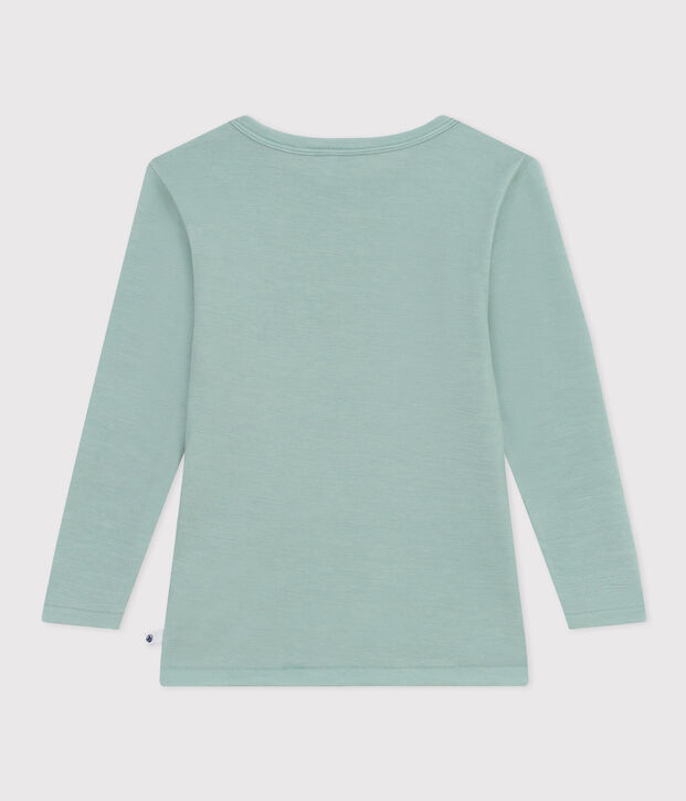 Tee shirt manches longues petite fille/petit gar&ccedil;on en laine et coton vert