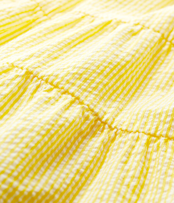 Gestreepte seersuckerjurk met korte mouwen voor babymeisjes geel SHINE/wit MARSHMALLOW