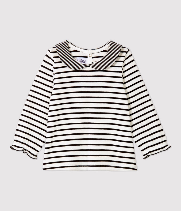 Katoenen blouse baby. wit/blauw