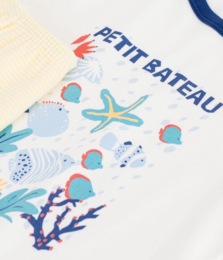 Korte katoenen pyjama met oceaanmotiefje vooor kinderen wit/multicouleur