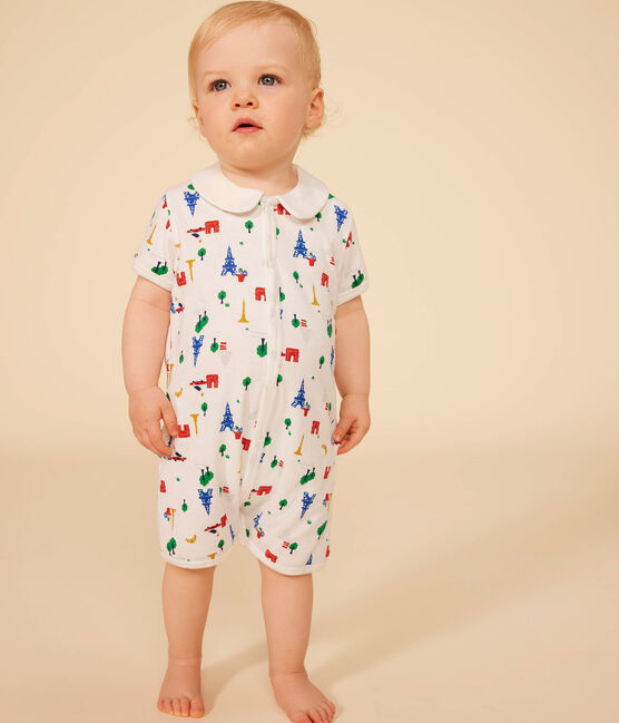 Combinaison courte en coton bébé blanc MARSHMALLOW/blanc MULTICO