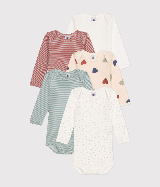 Lot de 5 bodies manches longues tricœurs en coton bébé variante 1