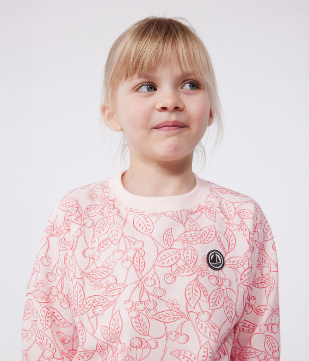 Sweatshirt enfant en coton imprim&eacute; rose/rouge
