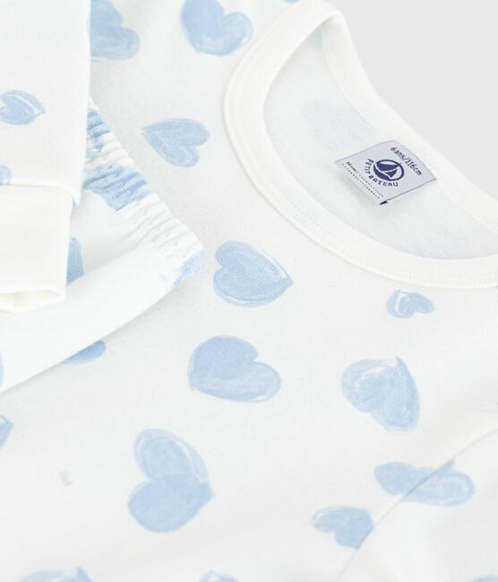 Pyjama enfant en molleton imprimé cœurs blanc MARSHMALLOW/blanc MULTICO
