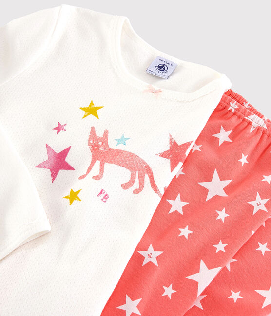 Pyjama étoiles petite fille en coton blanc MARSHMALLOW/rose PEACHY