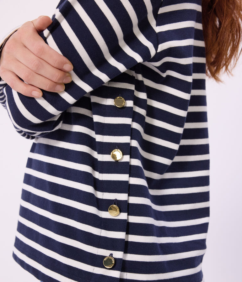 Gestreept katoenen marineshirt voor dames blauw SMOKING/wit MARSHMALLOW
