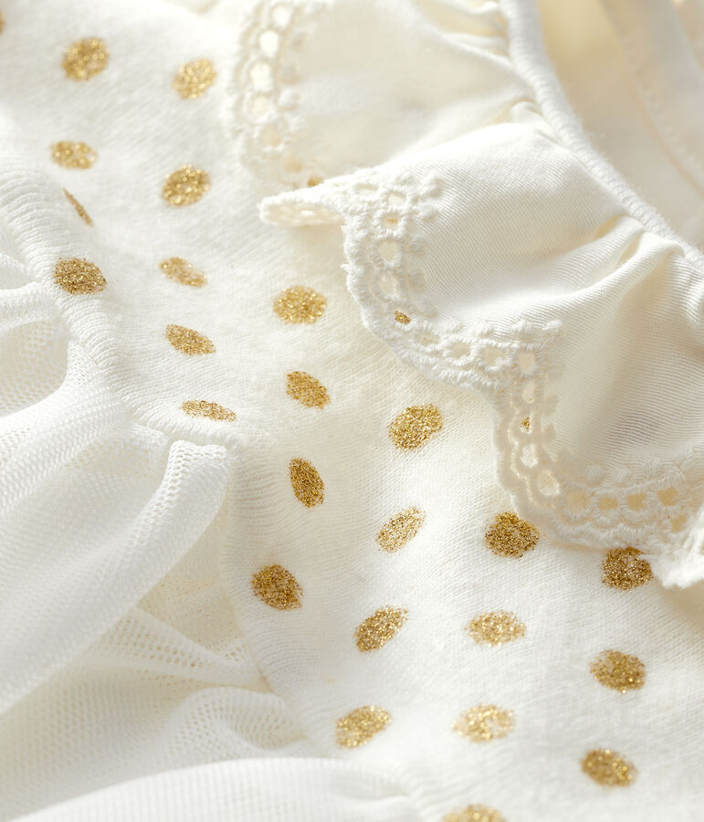 Robe body en coton lin b&eacute;b&eacute; fille blanc/jaune