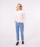 Teeshirt marinière femme en coton manches longues blanc MARSHMALLOW/rose CHARME
