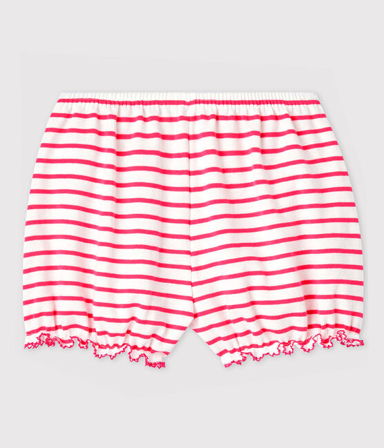 Gestreepte katoenen bloomer voor babymeisjes. wit MARSHMALLOW/roze GEISHA