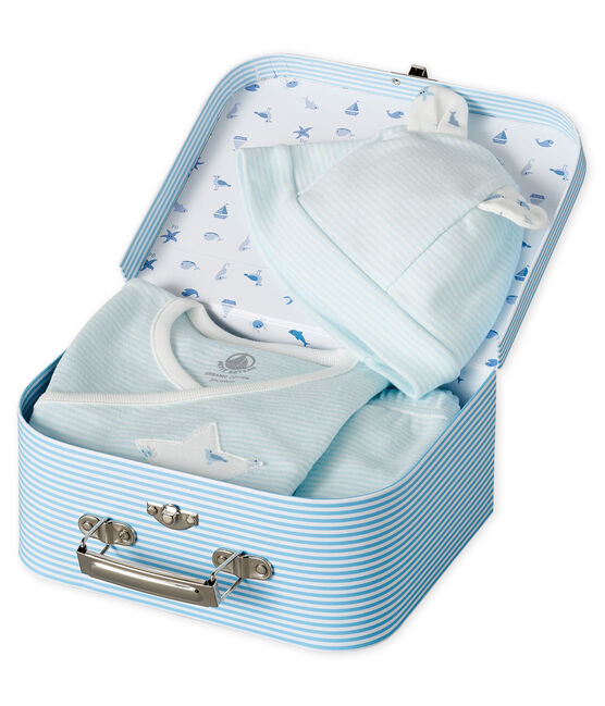 Cadeauset met 3 items van gebreide stof groen AMANDIER/wit MARSHMALLOW