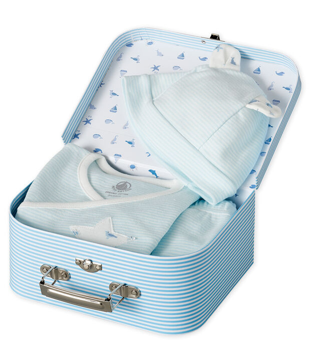 Cadeauset met 3 items van gebreide stof blauw/wit