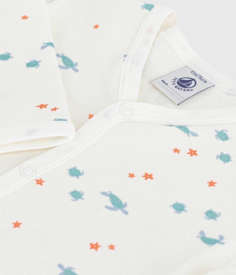 Katoenen babypyjama zonder voetjes met schildpaddenprint wit/multicouleur