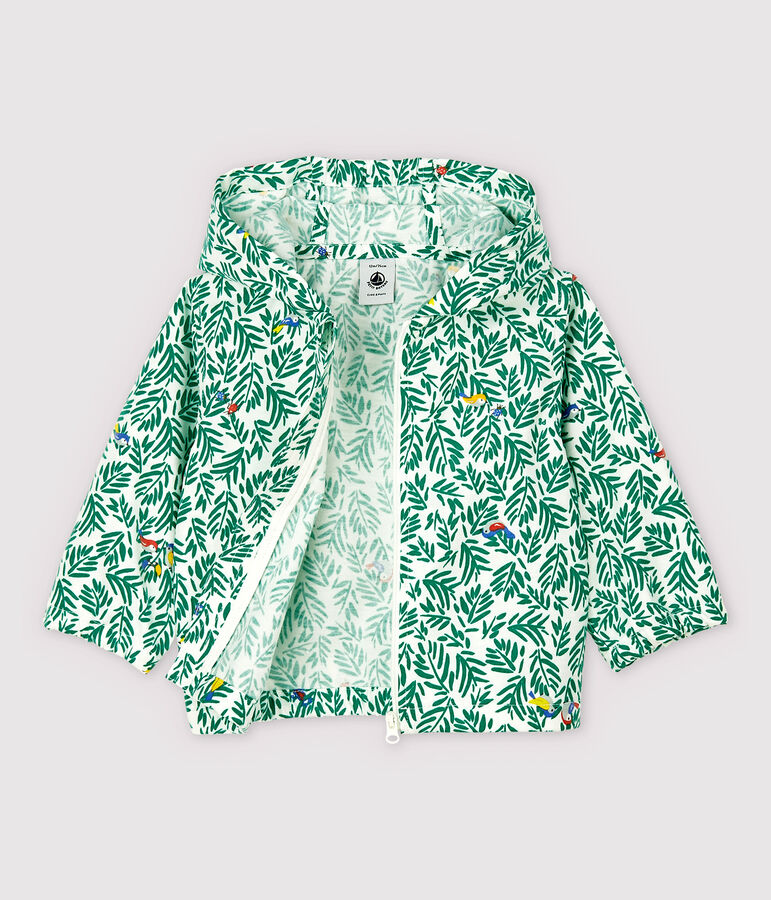 Windjack van gecoat tricot voor babyjongen wit MARSHMALLOW/groen GAZON/ MULTICO