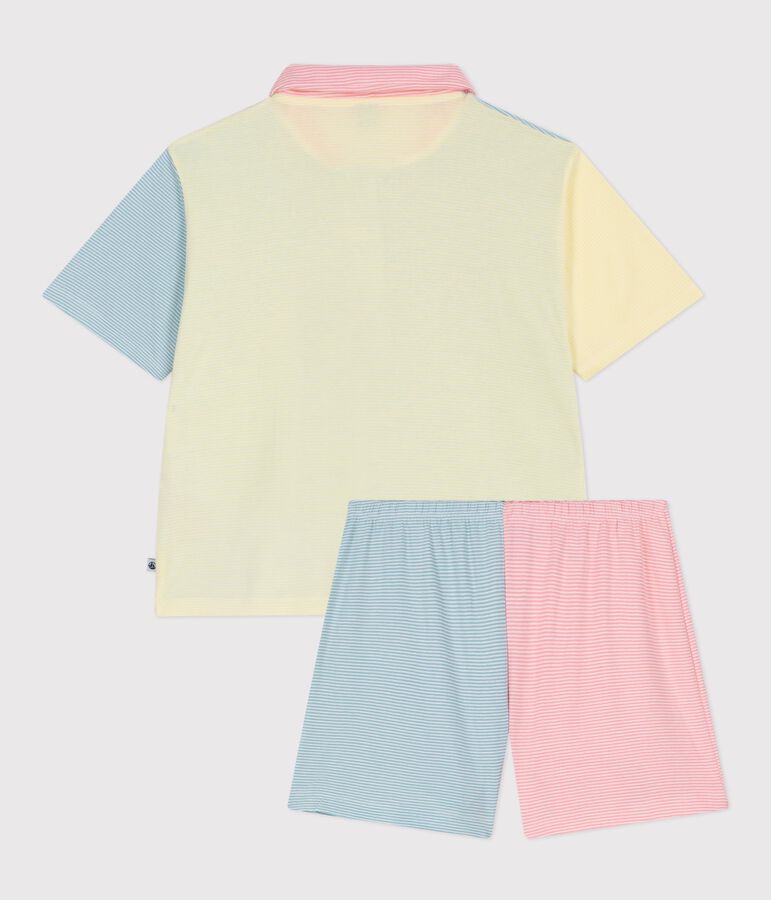 Pyjama short boutonn&eacute; femme en coton &agrave; rayures blanc/multicouleur