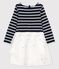 Meisjesjurk met lange mouwen van katoen en tule blauw SMOKING/wit MARSHMALLOW