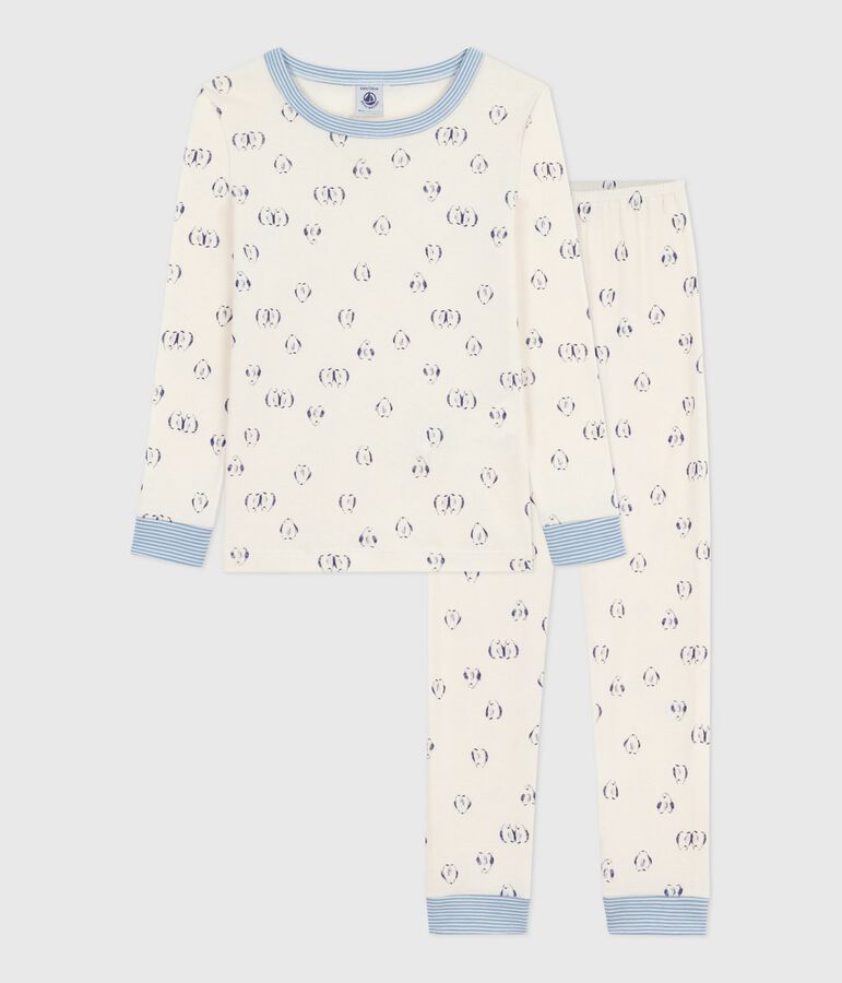 Pyjama enfant en coton tr&egrave;s ajust&eacute; imprim&eacute; bleu/bleu