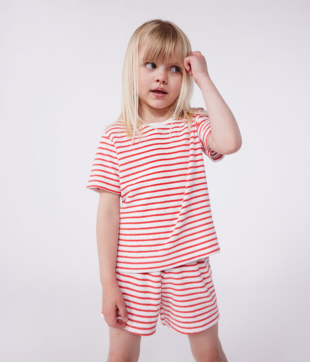 Gestreepte korte pyjama van badstofkatoen voor kinderen rood/rood