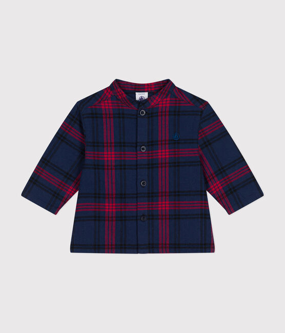 Flanellen geruit hemdje voor baby's blauw SMOKING/wit MULTICO