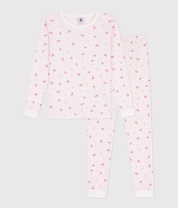 Nauw ansluitende katoenen kinderpyjama met bloemenprint roze/multicouleur
