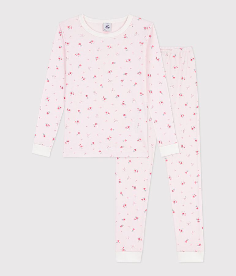 Nauw ansluitende katoenen kinderpyjama met bloemenprint roze BARELY/ MULTICO
