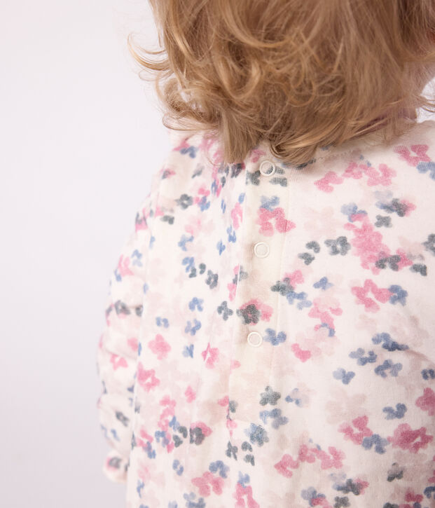 Katoenen babyjurkje met lange mouw en bloemenprint ecru/multicouleur