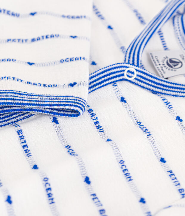 Katoenen jacquard pyjama wit/blauw