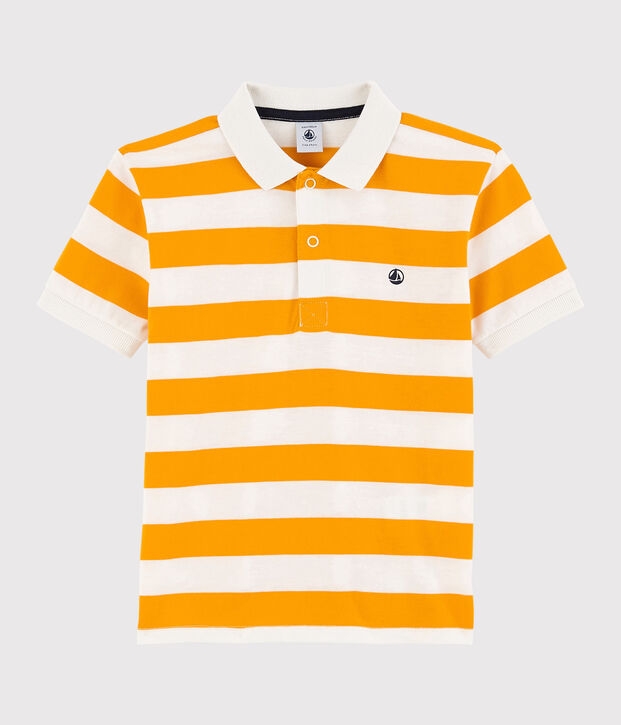 Jersey poloshirt met korte mouwen voor jongens geel/wit