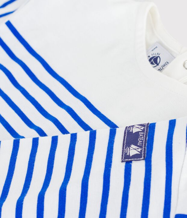 Tee-shirt marini&egrave;re b&eacute;b&eacute; en coton manches longues blanc/bleu
