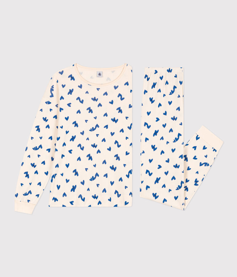 Damespyjama met hartjes van katoen ecru/multicouleur