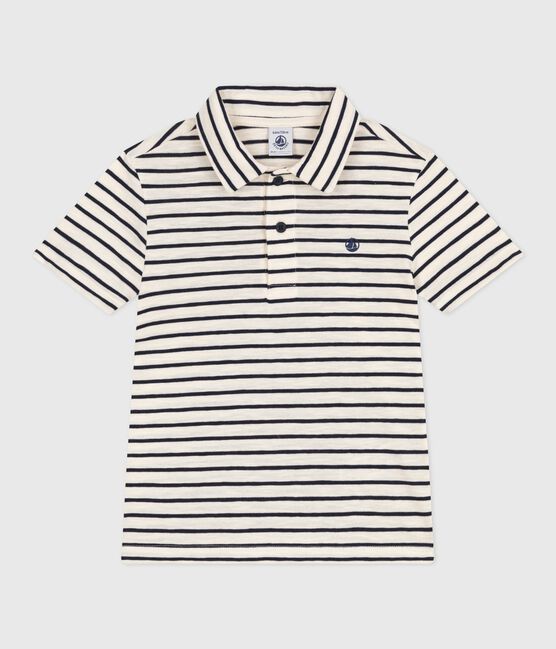 Katoenen kinderpolo met korte mouw en streepjes wit AVALANCHE/blauw SMOKING