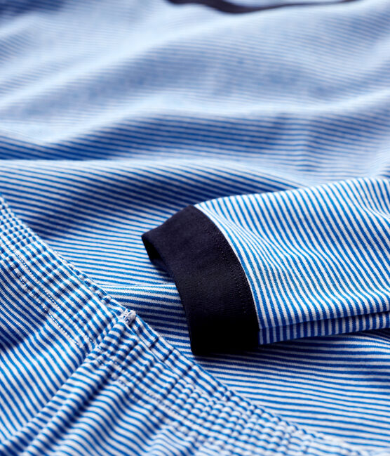 Pyjama à rayures milleraies garçon en coton bleu RUISSEAU/blanc MARSHMALLOW