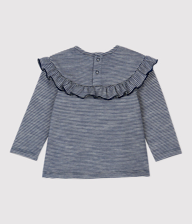 Blouse van wol en katoen baby blauw/wit