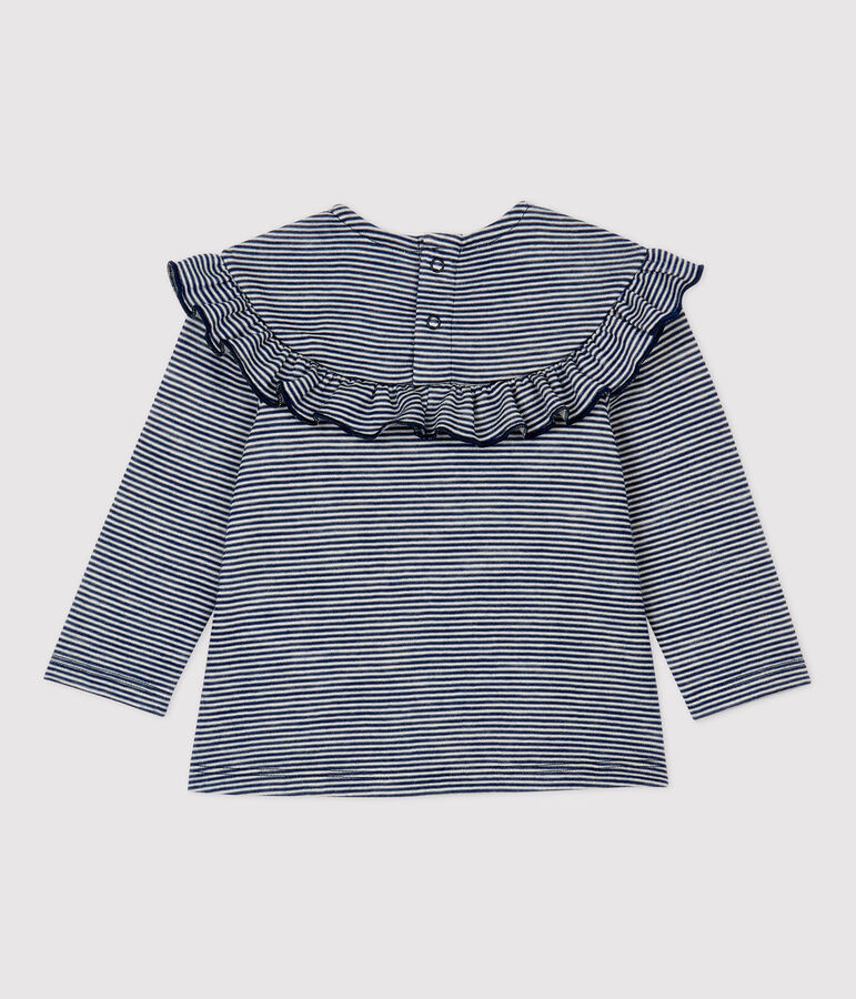 Blouse van wol en katoen baby blauw/wit