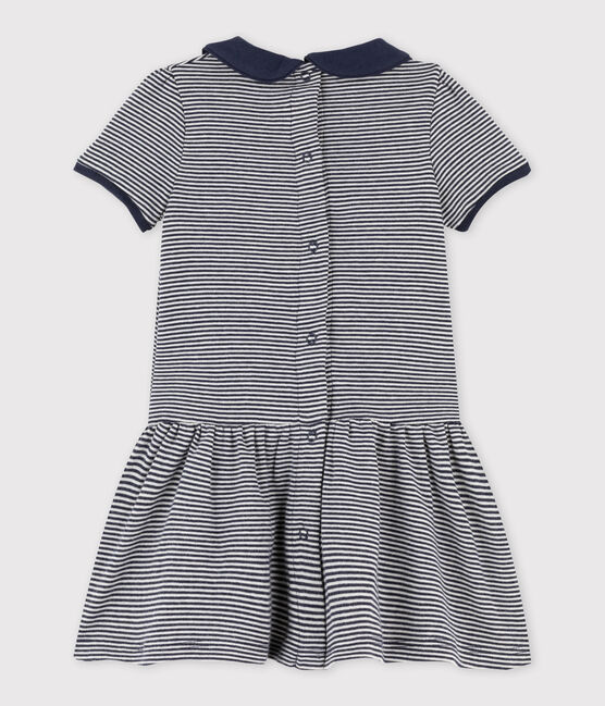 Jurk met milleraies-strepen voor babymeisjes blauw SMOKING/beige COQUILLE