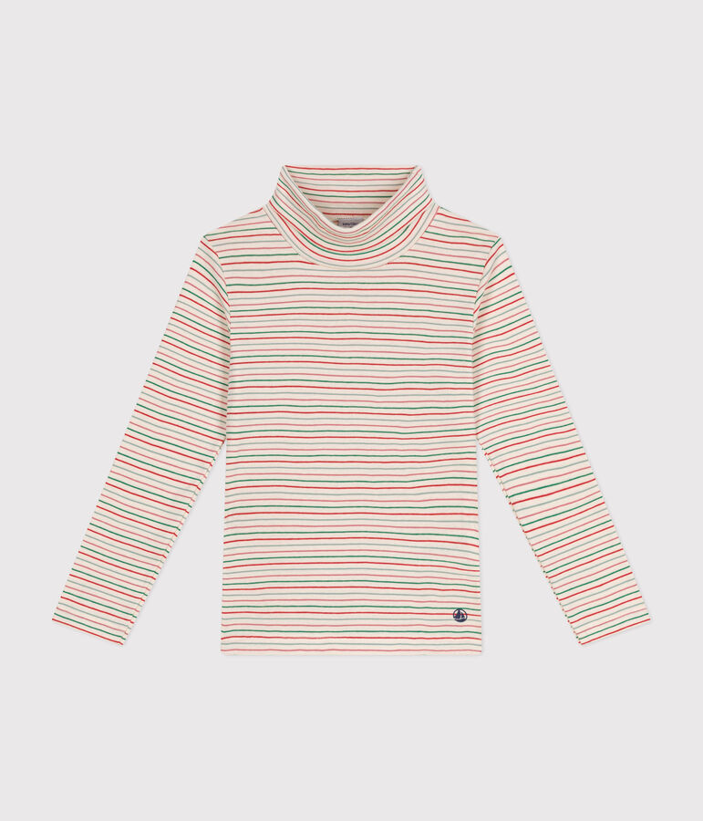 Sous-pull en coton enfant fille &eacute;cru/multicouleur