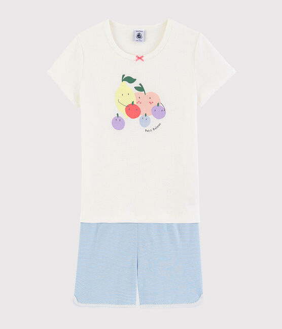 Katoenen pyjacourt met zomerfruitpatroon voor meisjes wit MARSHMALLOW/wit MULTICO