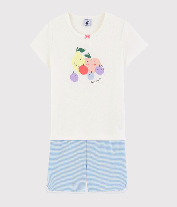Katoenen pyjacourt met zomerfruitpatroon voor meisjes wit/multicouleur
